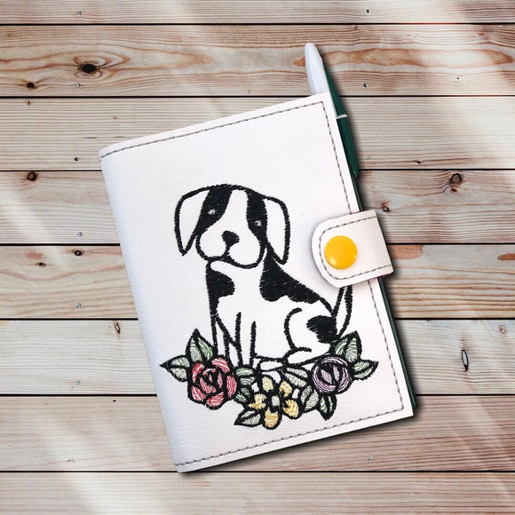 ITH Digital Embroidery Pattern for Floral Pup Mini Comp Notebook with Snap Tab, 6X10 Hoop