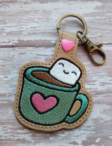 ITH Digital Embroidery Pattern for Hot Coco Mallow Snap Tab / Keychain, 4X4 Hoop