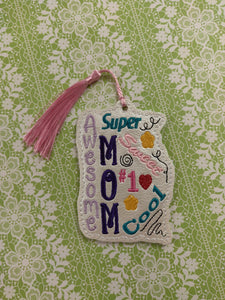 ITH Digital Embroidery Pattern for Mom Words Bookmark, 4X4 Hoop