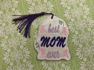 ITH Digital Embroidery Pattern for Best Mom Ever with Hearts Bookmark, 4X4 Hoop