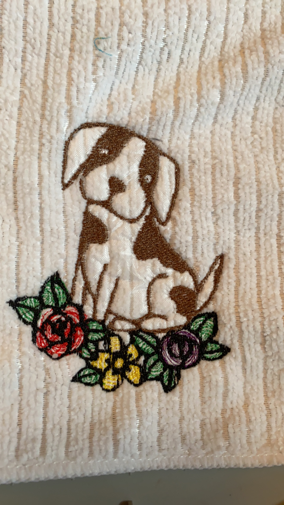 ITH Digital Embroidery Pattern for Floral Puppy 4X4 Stand Alone Design, 4X4 Hoop
