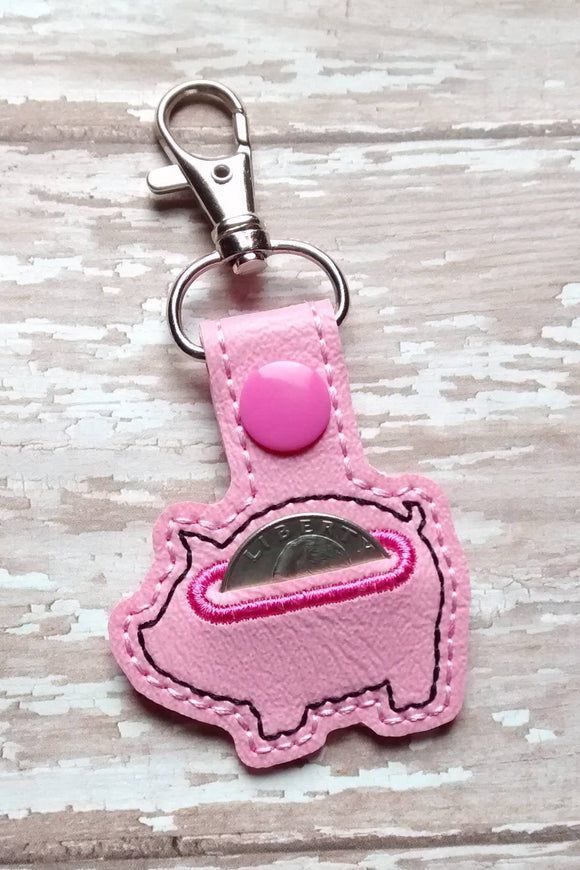 ITH Digital Embroidery Pattern for Piggy Quarter Holder Snap Tab / Keychain, 4X4 Hoop
