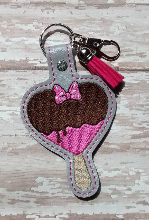 ITH Digital Embroidery Pattern for Ms Mouse Heartsicle Snap Tab / Key Chain, 4X4 Hoop