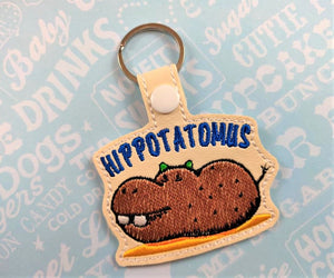 ITH Digital Embroidery Pattern for Hippotatomus Snap Tab / Key Chain, 4X4 Hoop