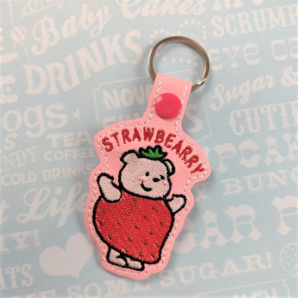 ITH Digital Embroidery Pattern for Stawbearry Snap Tab / Key Chain, 4X4 Hoop