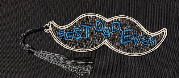 ITH Digital Embroidery Pattern for Best DAD Ever Mustache Bookmark, 4X4 Hoop