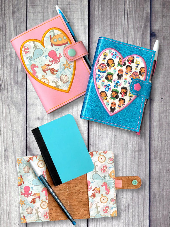 ITH Digital Embroidery Pattern for Mini Comp Notebook Cover Heart Applique with Snap Tab, 6X10 Hoop
