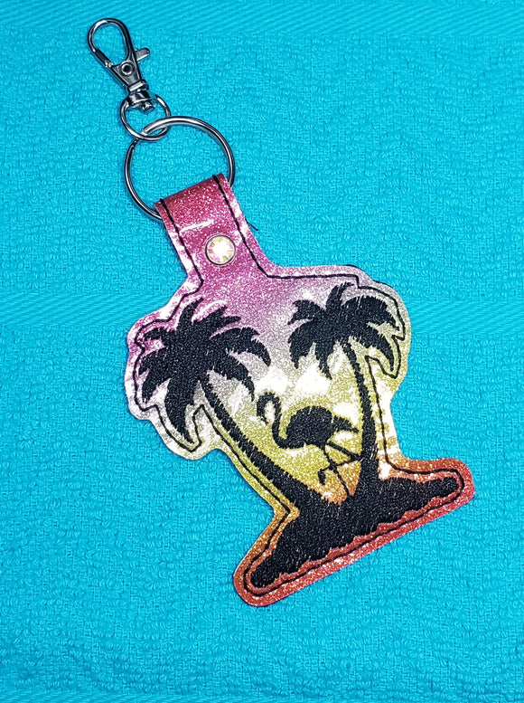 ITH Digital Embroidery Pattern for Palm Flamingo Snap Tab / Key Chain, 4X4 Hoop