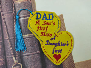 ITH Digital Embroidery Pattern for Dad Son Daughter First Hero Love Bookmark, 4X4 Hoop