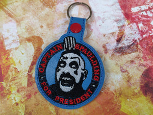 ITH Digital Embroidery Pattern for Captain Spaulding For President Snap Tab / Keychain, 4X4 Hoop