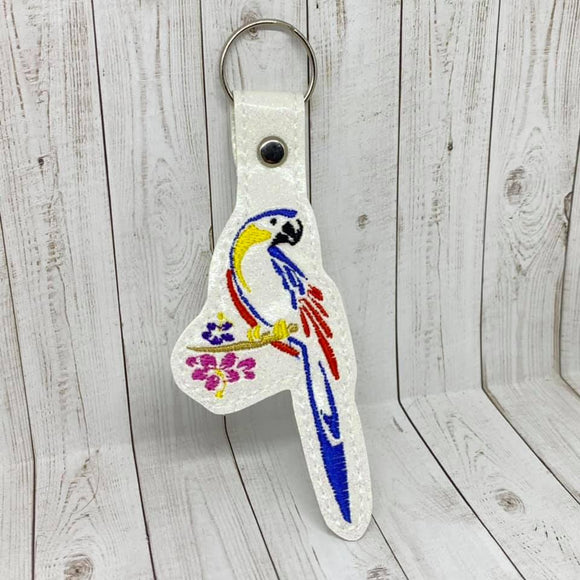 ITH Digital Embroidery Pattern for Parrot I Snap Tab / Key Chain, 4X4 Hoop