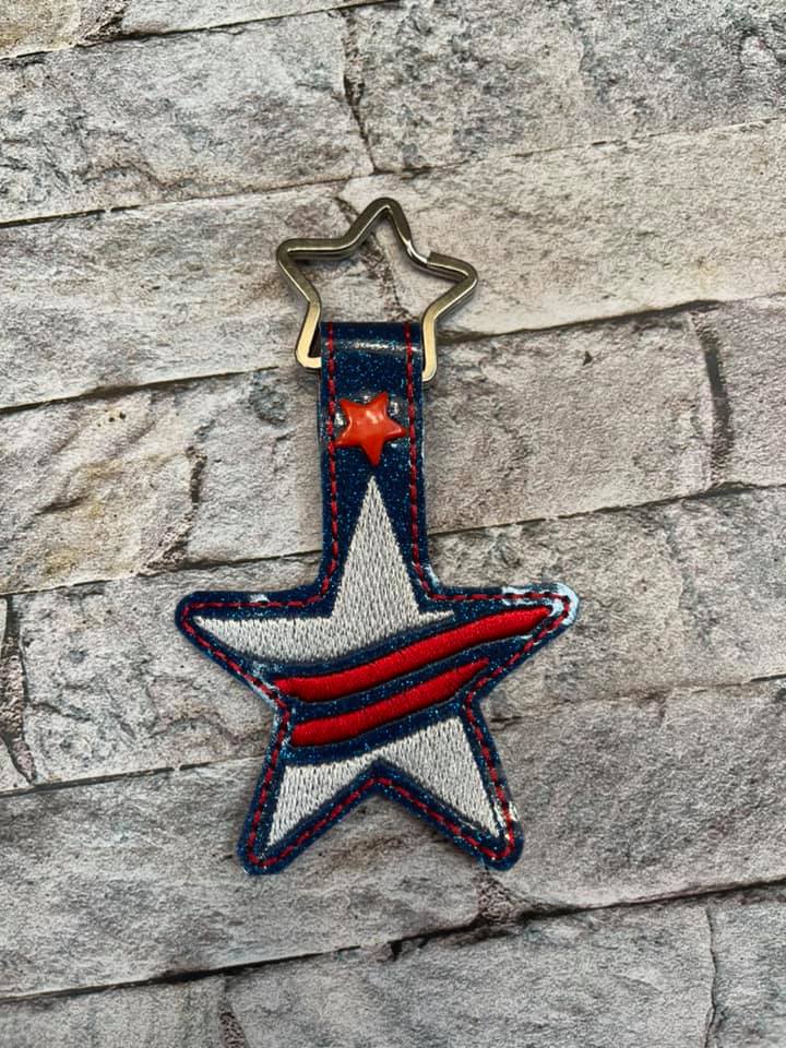 ITH Digital Embroidery Pattern for Star Red Stripes Snap Tab / Key Cha ...