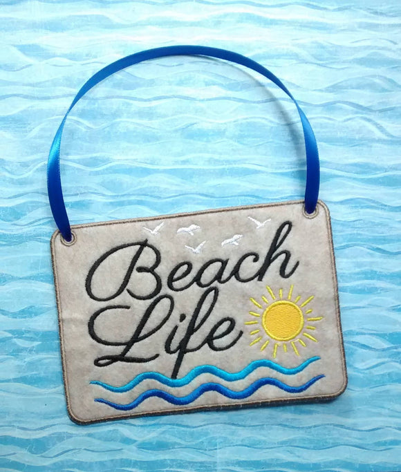 ITH Digital Embroidery Pattern for Beach Life Embroidered Sign, 5X7 Hoop