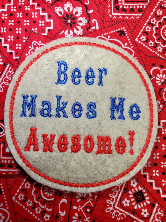 ITH Digital Embroidery Pattern for Beer Makes Me Awesome Coaster , 4X4 Hoop