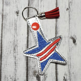 ITH Digital Embroidery Pattern for Star Red Stripes Snap Tab / Key Chain, 4X4 Hoop