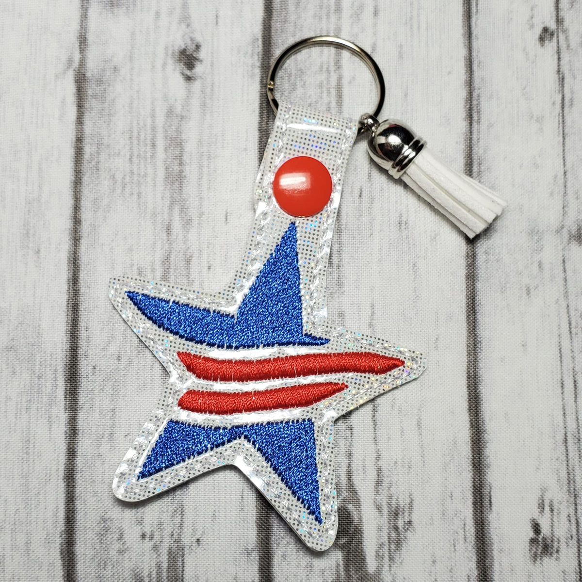 ITH Digital Embroidery Pattern for Star Red Stripes Snap Tab / Key Cha ...