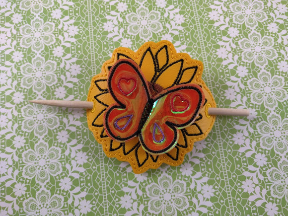 ITH Digital Embroidery Pattern for 3D Sunflower Butterfly Hair Bun Holder, 4X4 Hoop