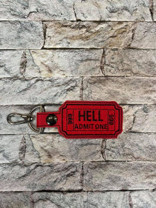 ITH Digital Embroidery Pattern for Hell Ticket Long Snap Tab / Key Chain, 4X4 Hoop