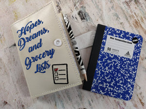 ITH Digital Embroidery Pattern for Hopes Dreams Grocery Mini Comp Notebook with Snap Tab, 6X10 Hoop