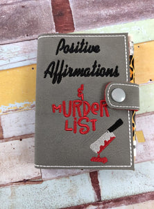 ITH Digital Embroidery Pattern for Positive Affirmations & Murder Mini Comp Notebook with Snap Tab, 6X10 Hoop