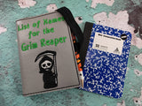 ITH Digital Embroidery Pattern for List of Names Grim Reaper Mini Comp Notebook Cover FOE, 5X7 Hoop