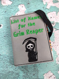 ITH Digital Embroidery Pattern for List of Names Grim Reaper Mini Comp Notebook Cover FOE, 5X7 Hoop