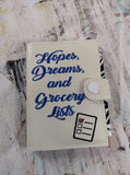 ITH Digital Embroidery Pattern for Hopes Dreams Grocery Mini Comp Notebook with Snap Tab, 6X10 Hoop
