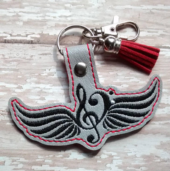 ITH Digital Embroidery Pattern for Music Wings Snap Tab / Key Chain, 4X4 Hoop