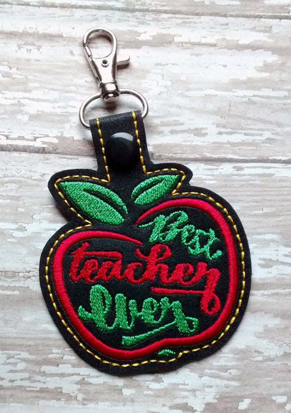 ITH Digital Embroidery Pattern for Best Teacher Ever Snap Tab/ Key Chain, 4X4 Hoop