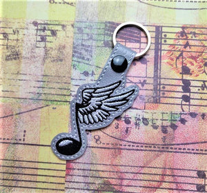 ITH Digital Embroidery Pattern for Winged 8th Note Snap Tab / Key Chain, 4X4 Hoop