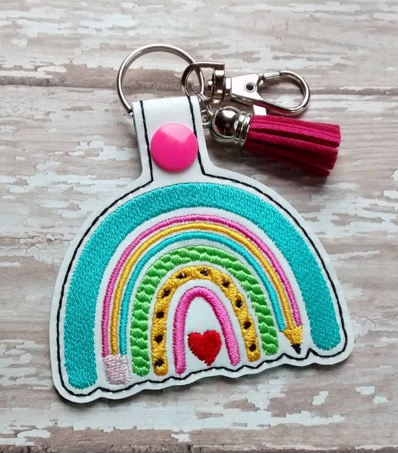 ITH Digital Embroidery Pattern For Pencil Rainbow Snap Tab / Key Chain, 4X4 Hoop