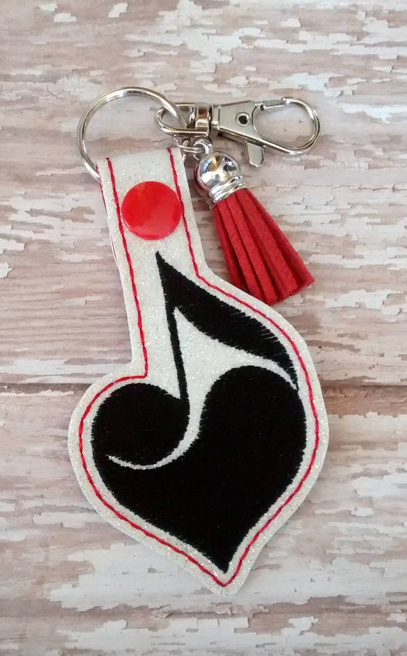 ITH Digital Embroidery Pattern for Love Music Note Snap Tab / Key Chain, 4X4 Hoop