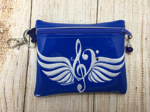 ITH Digital Embroidery Pattern for Music Wings Cash Card 4.8x3.9 Zipper Pouch, 5X7 Hoop