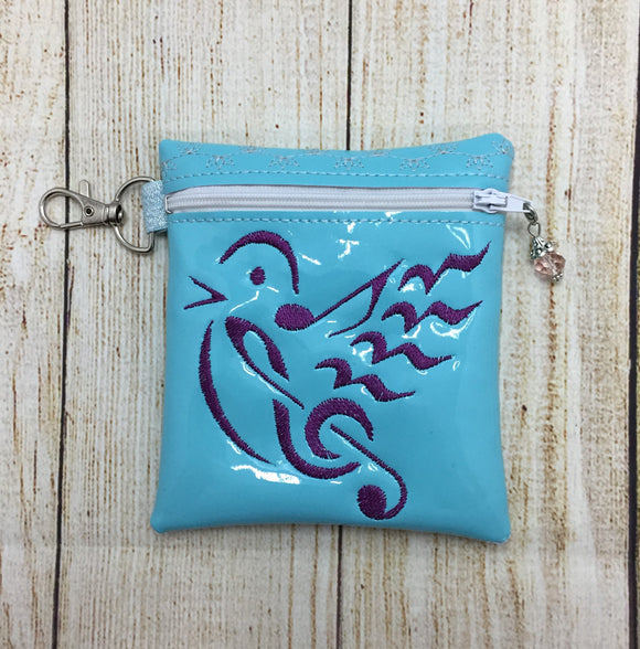 ITH Digital Embroidery Pattern for Music Notes Bird Cash Card Tall 4.5x5 Zipper pouch, 5X7 Hoop