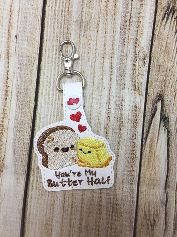 ITH Digital Embroidery Pattern for You're My Butter Half Snap Tab / Key Chain, 4X4 Hoop