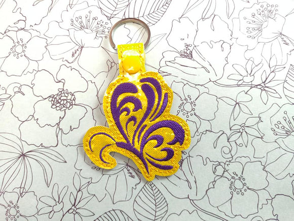 ITH Digital Embroidery Pattern for Butterfly Wave Snap Tab / Key Chain, 4X4 Hoop