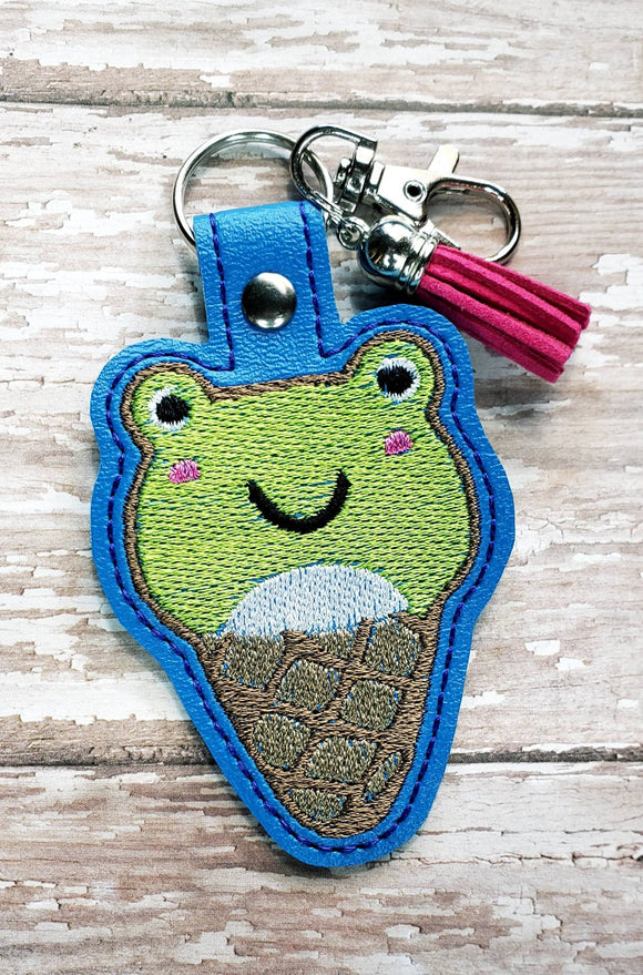 ITH Digital Embroidery Pattern for Frog Ice Cream Cone Snap Tab / Key Chain, 4X4 Hoop