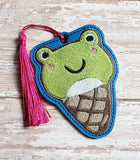 ITH Digital Embroidery Pattern for Frog Ice Cream Cone Bookmark, 4X4 Hoop