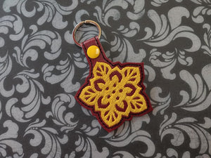 ITH Digital Embroidery Pattern for Floral 1 Design Snap Tab / Key Chain, 4X4 Hoop