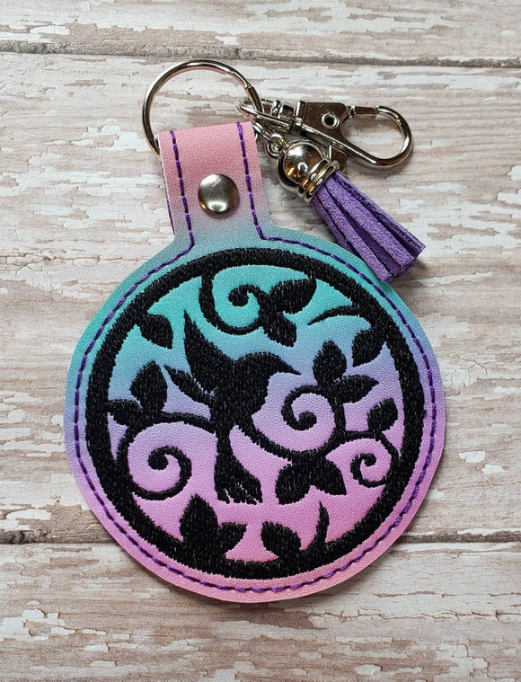 ITH Digital Embroidery Pattern for Hummingbird Round Snap Tab / Key Chain, 4X4 Hoop