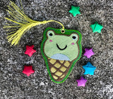 ITH Digital Embroidery Pattern for Frog Ice Cream Cone Bookmark, 4X4 Hoop