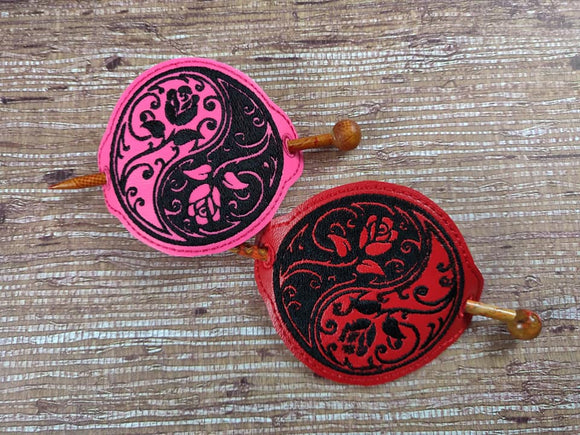ITH Digital Embroidery Pattern for Yin Yang Rose Hair Bun Holder, 4X4 Hoop