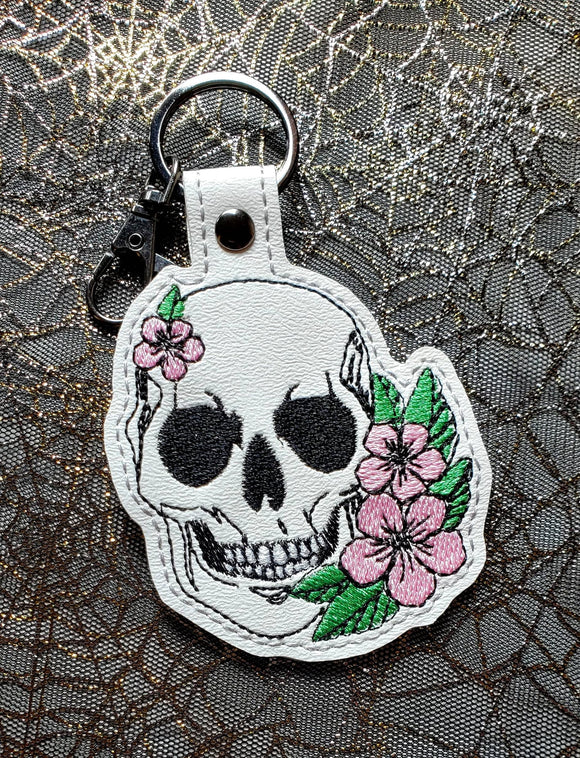 ITH Digital Embroidery Pattern for Floral Skull Snap Tab / Key Chain, 4X4 Hoop