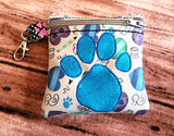 ITH Digital Embroidery Pattern For BC Blue Pup Paw Print 4X4 Zipper Pouch, 4X4 Hoop