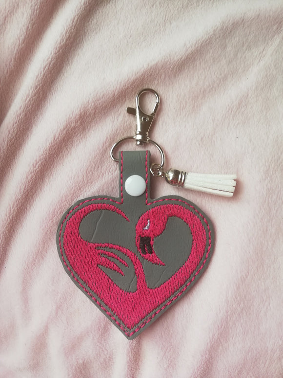 ITH Digital Embroidery Pattern for Flamingo Heart I Snap Tab / Key Chain, 4X4 Hoop