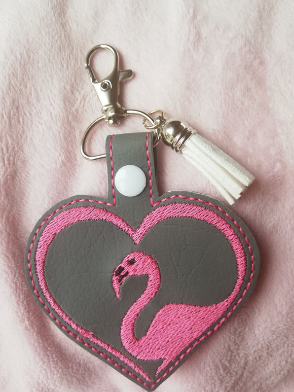 ITH Digital Embroidery Pattern for Flamingo Heart II Snap Tab / Key Chain, 4X4 Hoop