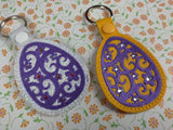 ITH Digital Embroidery Pattern for Floral Swirl Egg for Rhinestones Snap Tab / Key Chain, 4X4 Hoop