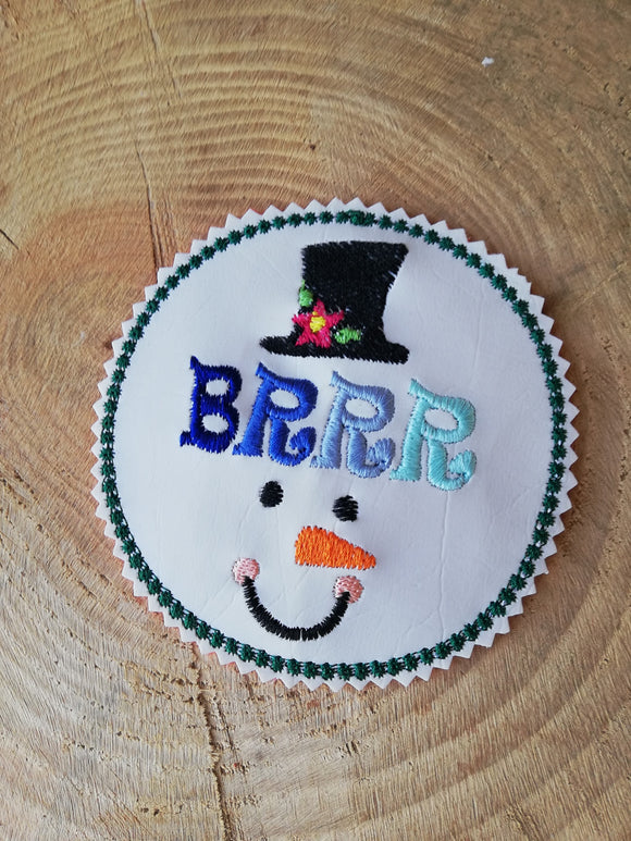 ITH Digital Embroidery Pattern for BRRR Snowman Coaster, 4X4 Hoop