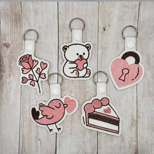 ITH Digital Embroidery Pattern for Bundle of 8 Love Designs Snap Tabs / Key Chains 4X4 Hoop