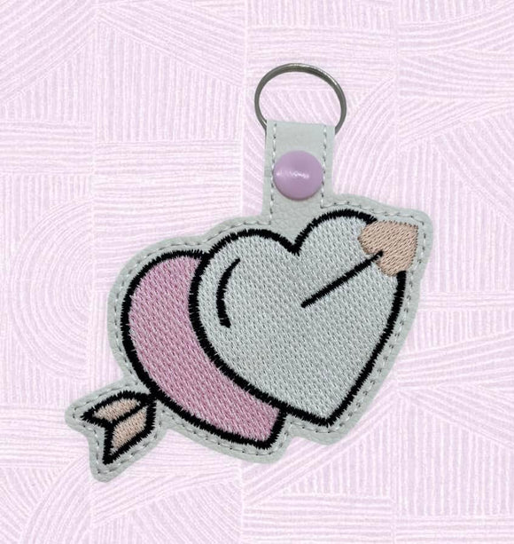 ITH Digital Embroidery Pattern for Love Double Heart Snap Tab / Key Chain, 4X4 Hoop